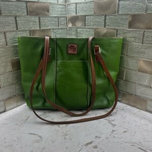 Dooney & Bourke Green Leather Tote with Brown Shoulder Straps
